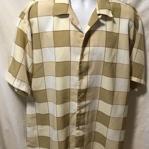 30 Below Mens Sz L tan white plaid Button Up Shirt